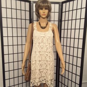 Lauren Conrad Off White Lace Overlay Dress sz M